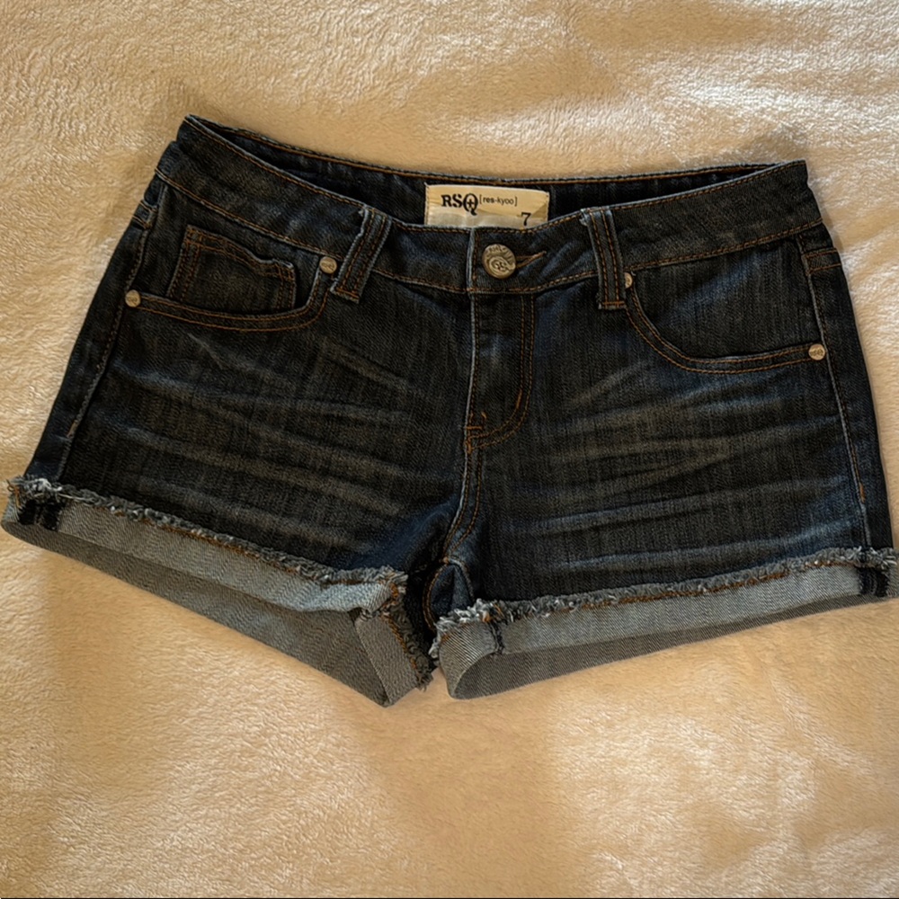 RSQ Dark Blue Jean Shorts with Subtle Fading